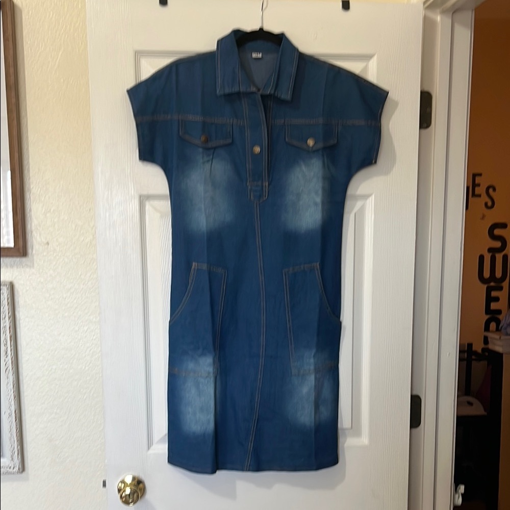 Blue Denim Dress with Pockets